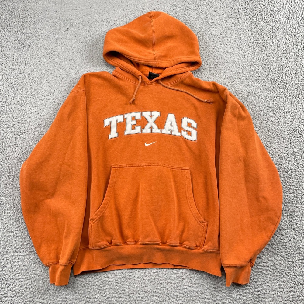 Texas Longhorns Team Pullover Swoosh Frayed Cuffs Nike Hoodie Mens M Orange